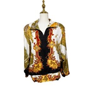 Vintage Safari Animal Print Bomber Jacket | Giraffe Zebra Leopard | L/XL